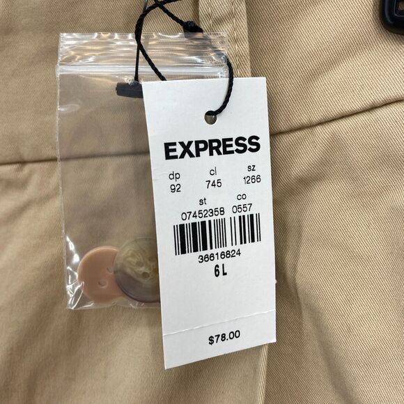 Express Ankle Pants Women's 6 Long Khaki Beige Stretch Fabric Pleated Chino NWT - Picture 4 of 14